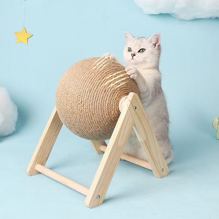 Cat Wooden Scratching Post Interactive Sisal Pet Scratching Ball