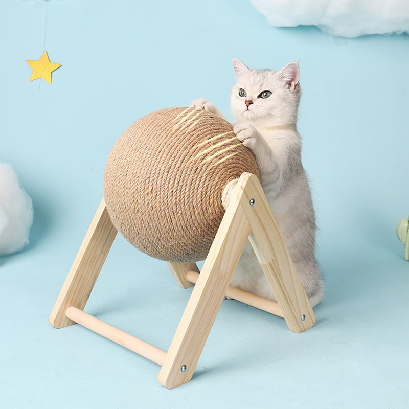 Cat Wooden Scratching Post Interactive Sisal Pet Scratching Ball | Purrfect Pet Haven