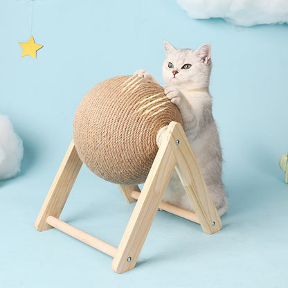 Cat Wooden Scratching Post Interactive Sisal Pet Scratching Ball | Purrfect Pet Haven
