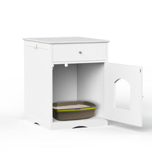 Hidden Box Cat End Table Wooden Night Stand Enclosed Pet Litterbox- White