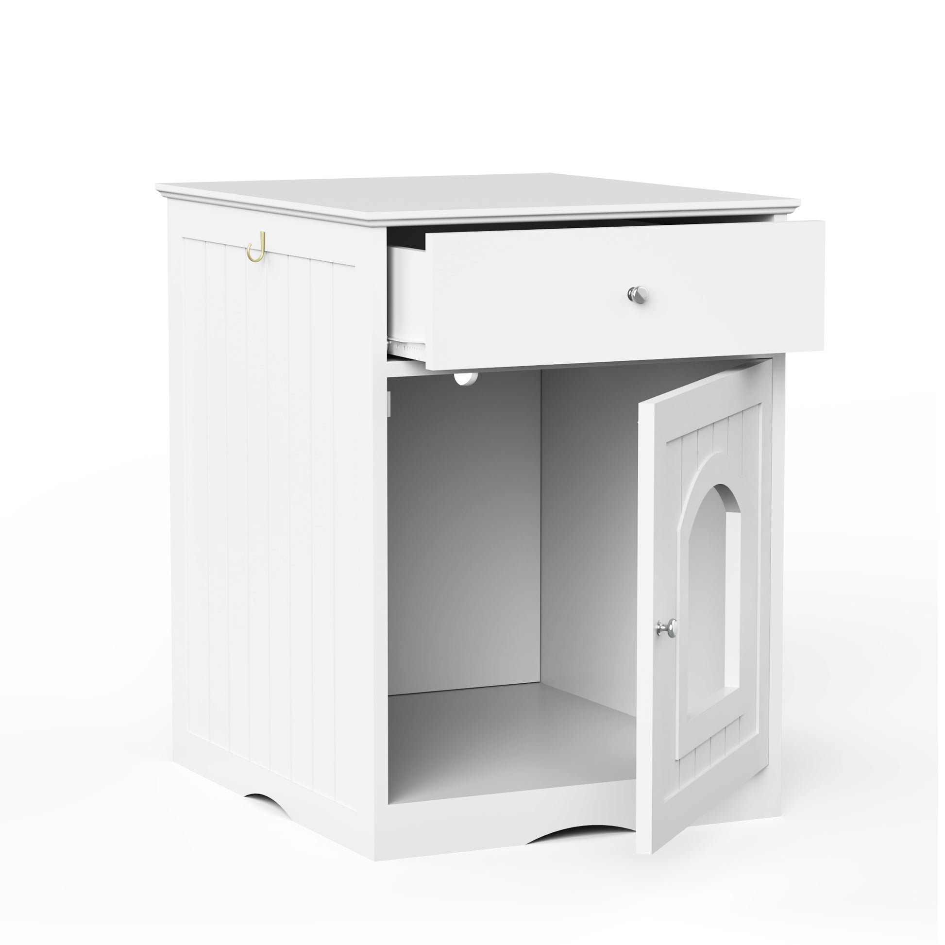 Hidden Box Cat End Table Wooden Night Stand Enclosed Pet Litterbox- White