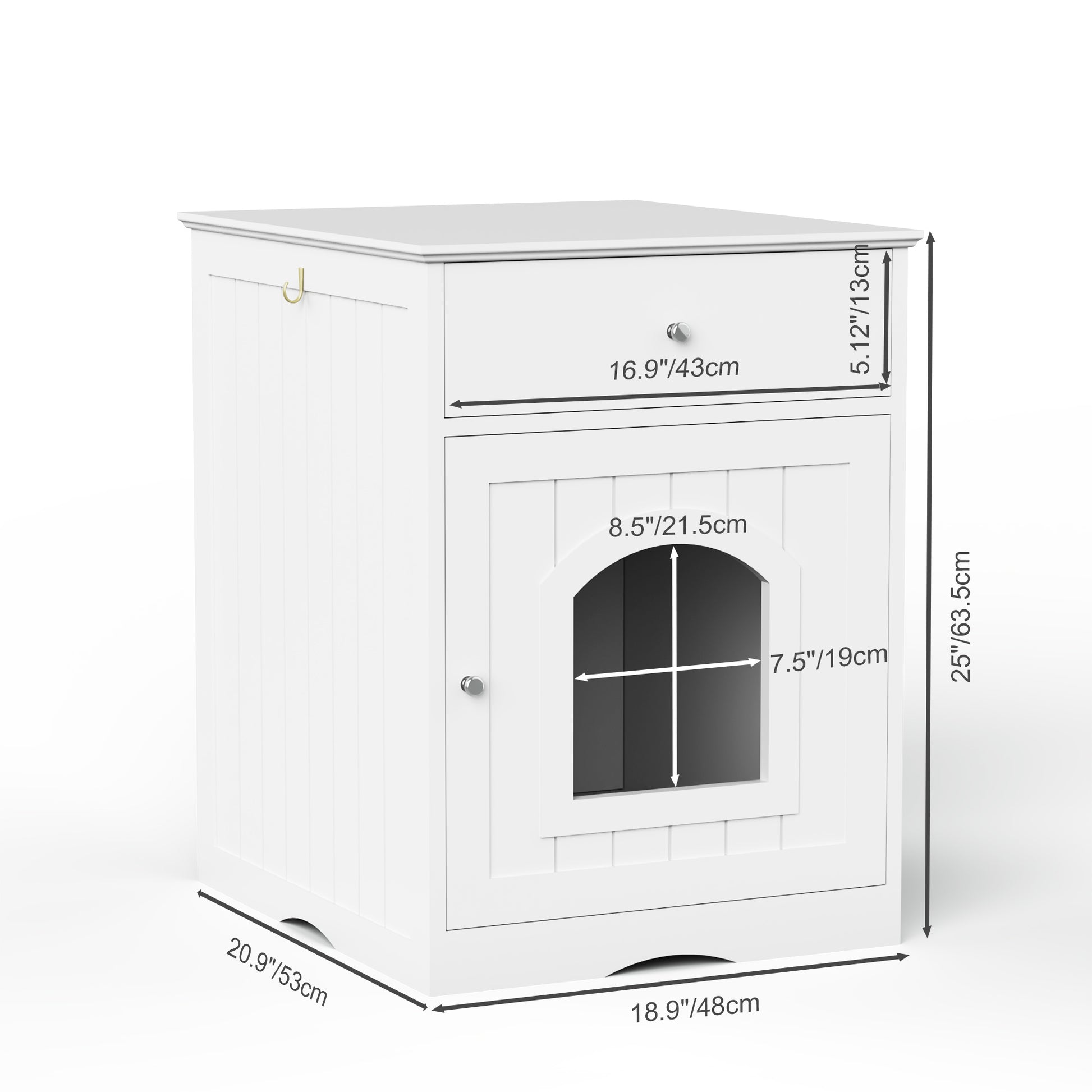 Hidden Box Cat End Table Wooden Night Stand Enclosed Pet Litterbox- White
