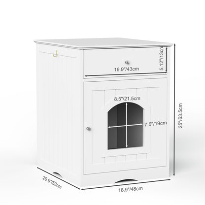 Hidden Box Cat End Table Wooden Night Stand Enclosed Pet Litterbox- White