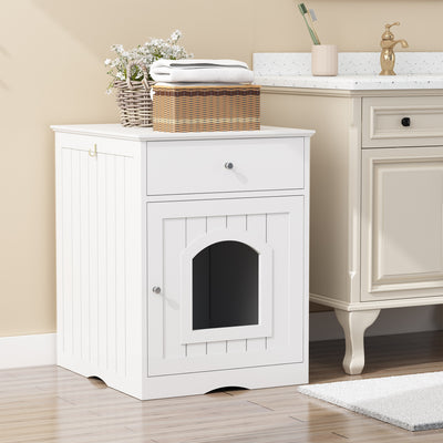 Hidden Cat Litter Box Furniture - White End Table - Purrfect Pet Haven