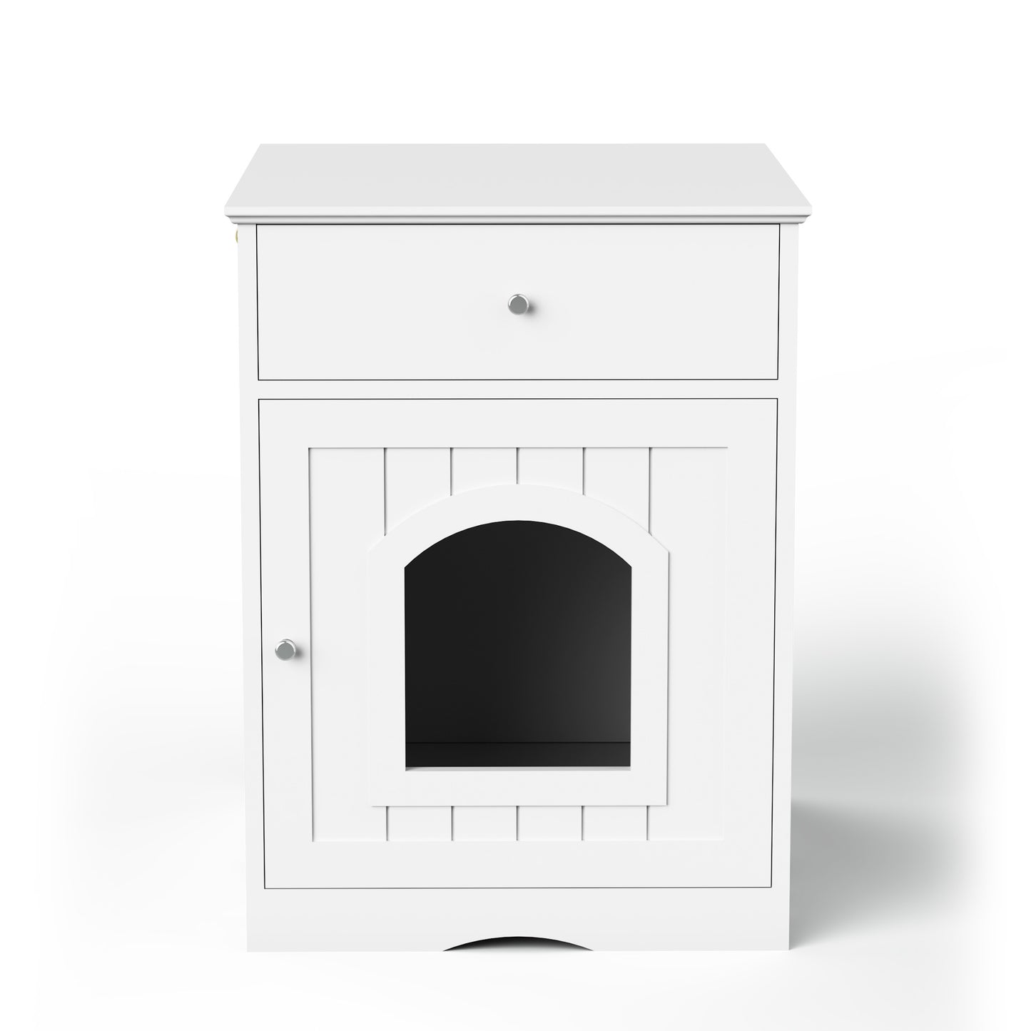 Hidden Box Cat End Table Wooden Night Stand Enclosed Pet Litterbox- White
