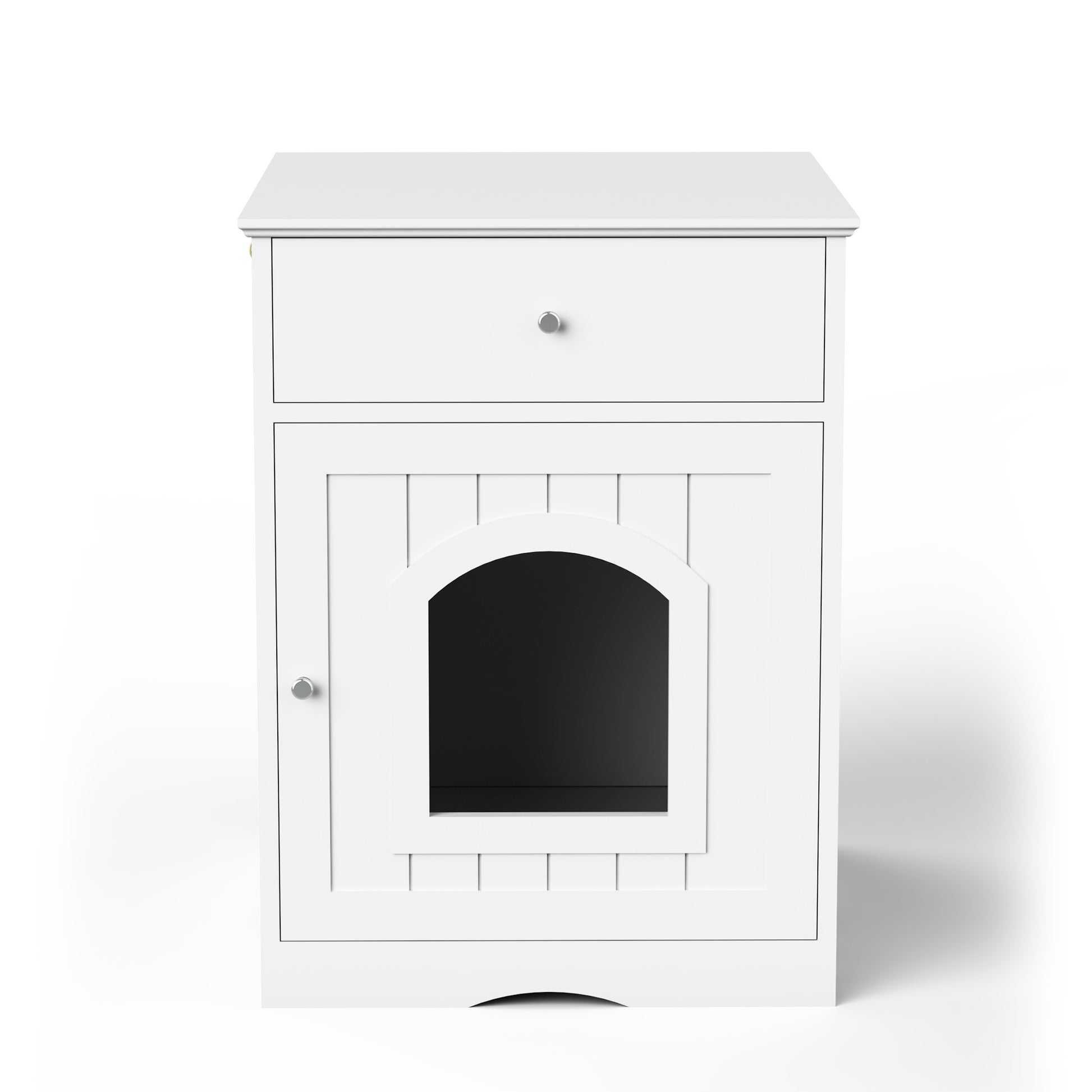 Hidden Box Cat End Table Wooden Night Stand Enclosed Pet Litterbox- White