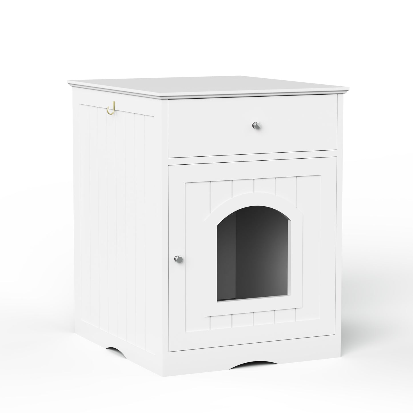 Hidden Box Cat End Table Wooden Night Stand Enclosed Pet Litterbox- White