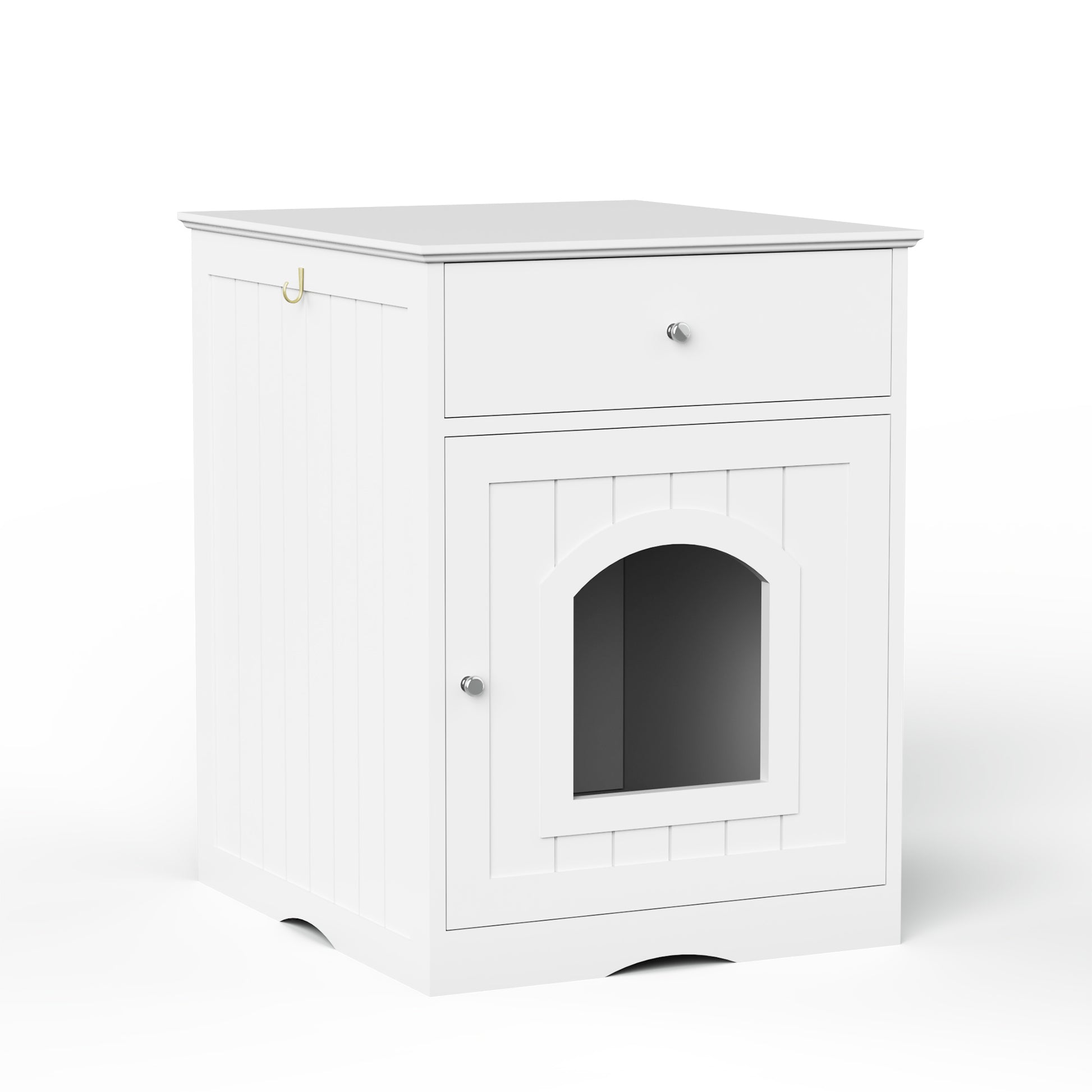Hidden Box Cat End Table Wooden Night Stand Enclosed Pet Litterbox- White