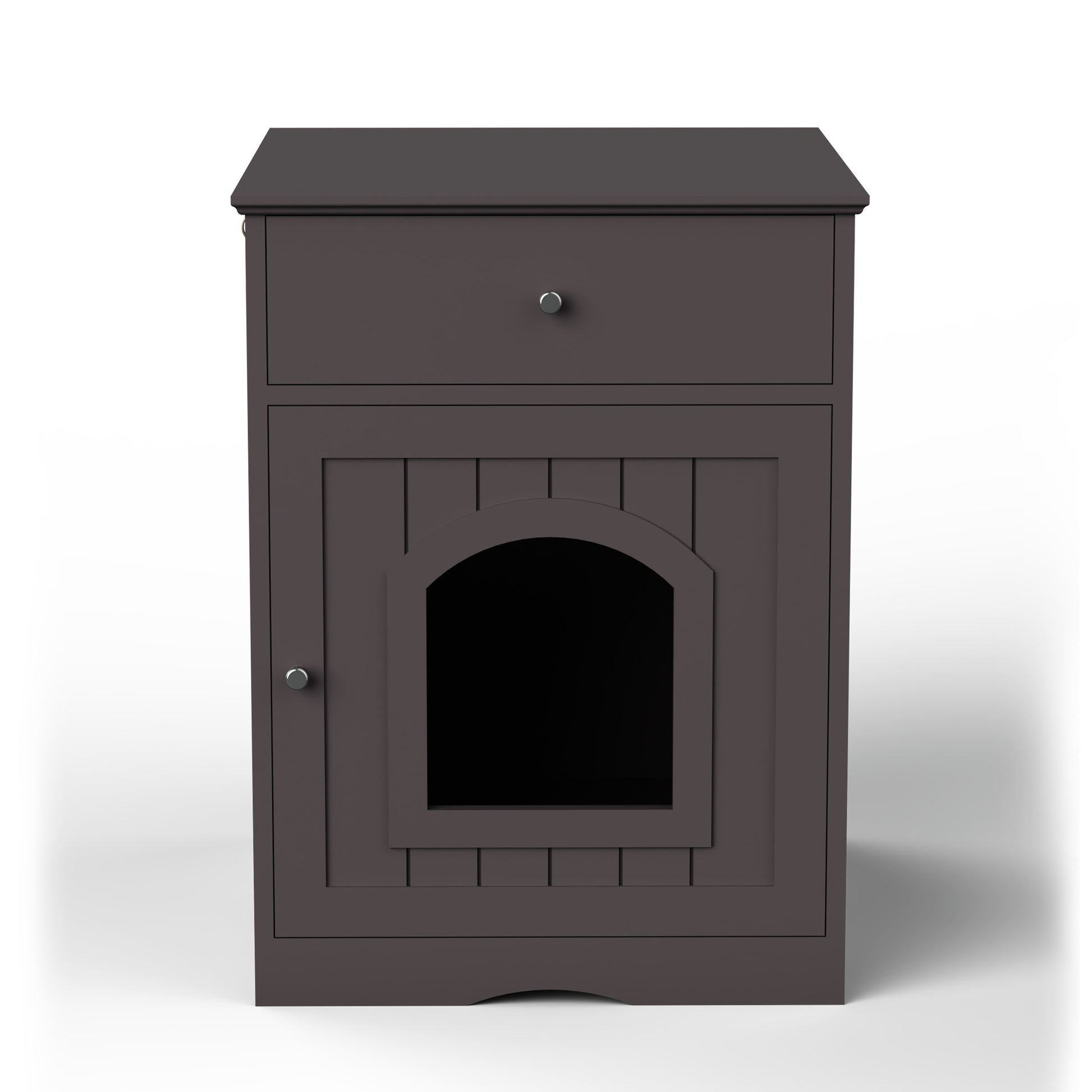 Hidden Box Cat End Table Wooden Night Stand Enclosed Pet Litterbox- Brown