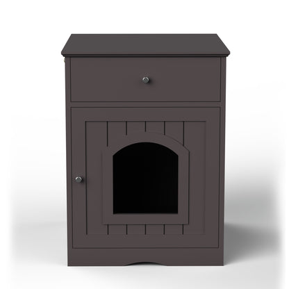 Hidden Box Cat End Table Wooden Night Stand Enclosed Pet Litterbox- Brown