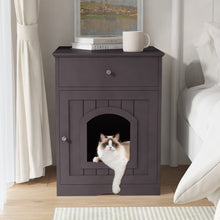 Hidden Box Cat End Table Wooden Night Stand Enclosed Pet Litterbox- Brown