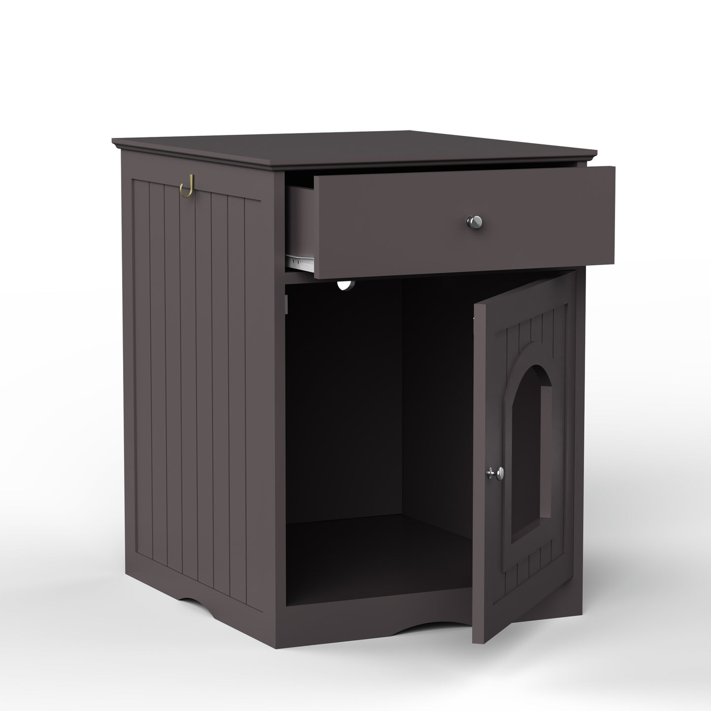 Hidden Box Cat End Table Wooden Night Stand Enclosed Pet Litterbox- Brown