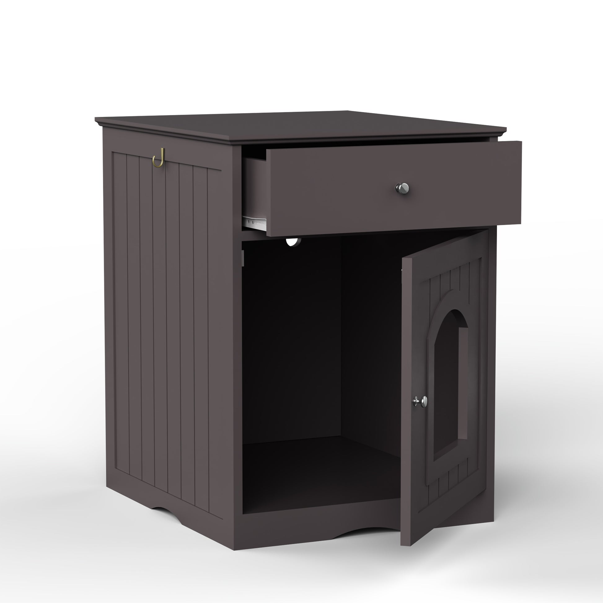 Hidden Box Cat End Table Wooden Night Stand Enclosed Pet Litterbox- Brown
