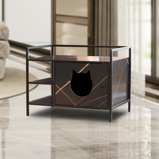 Cat Litter Box Enclosure Wooden Hidden Washroom and Toilet - Antique Black | Purrfect Pet Haven