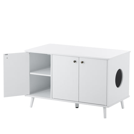 3 Door Hidden Cat Enclosure Box Furniture Side Table with Hidden Plug- White