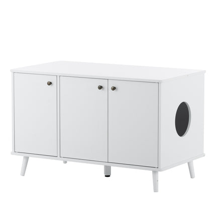 3 Door Hidden Cat Enclosure Box Furniture Side Table with Hidden Plug- White