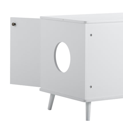 3 Door Hidden Cat Enclosure Box Furniture Side Table with Hidden Plug- White