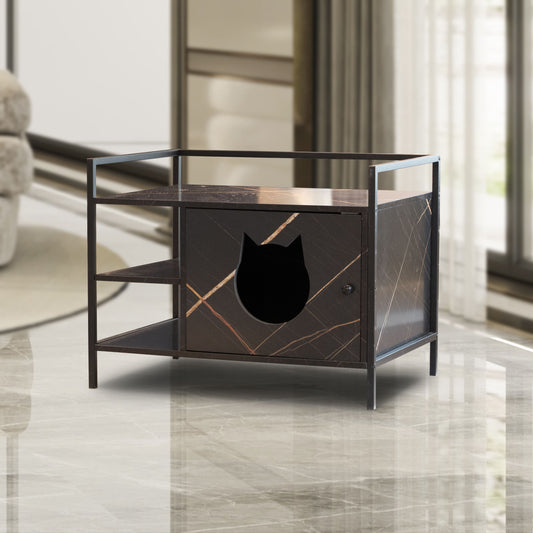 Cat Litter Box Enclosure Wooden Hidden Washroom and Toilet - Antique Black | Purrfect Pet Haven