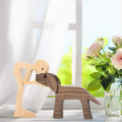 Hand-carved Wooden Puppy Family Sculpture Ornaments for Home Decor