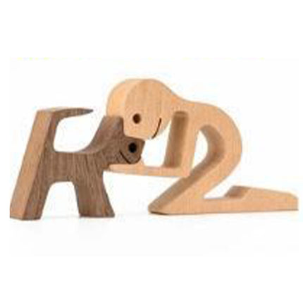 Hand-carved Wooden Puppy Family Sculpture Ornaments for Home Decor