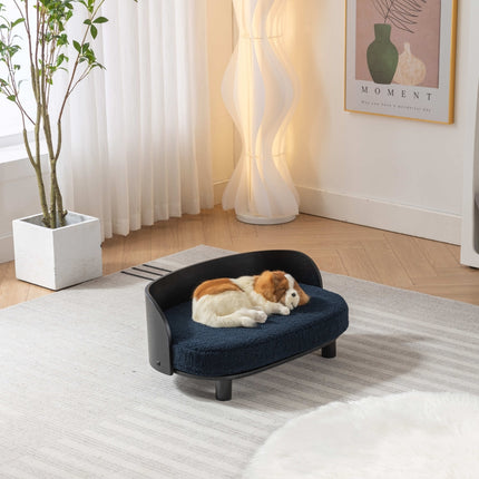 Elevated Dog Bed Solid Wood Velvet Cushion Black