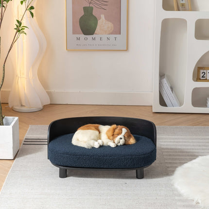 Elevated Dog Bed Solid Wood Velvet Cushion Black