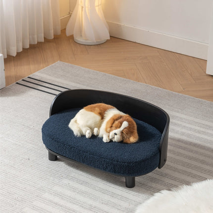 Elevated Dog Bed Solid Wood Velvet Cushion Black