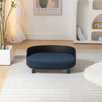 Elevated Dog Bed Solid Wood Velvet Cushion Black