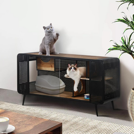 Stylish and Functional Cat House with Tempered Glass