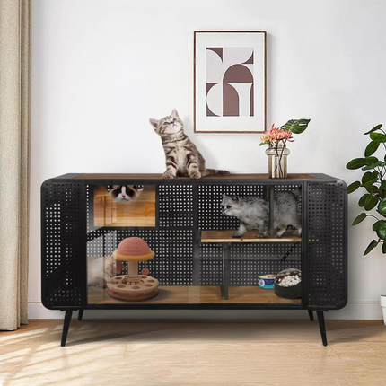 Stylish and Functional Cat House with Tempered Glass