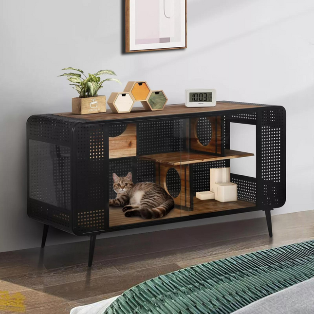 Stylish and Functional Cat House with Tempered Glass