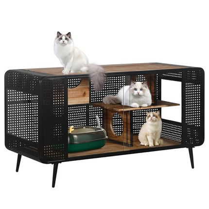 Stylish and Functional Cat House with Tempered Glass