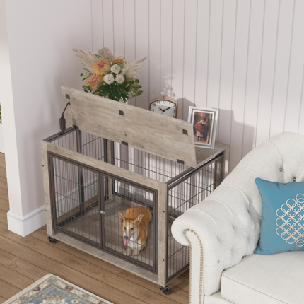 Stylish Dog Crate Side Table on Wheels