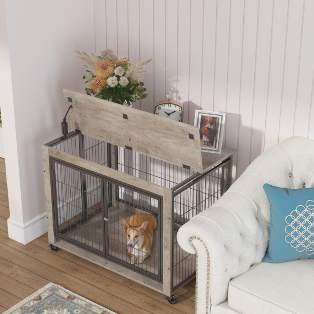 Stylish Dog Crate Side Table on Wheels | Purrfect Pet Haven