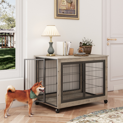 Stylish Dog Crate Side Table on Wheels