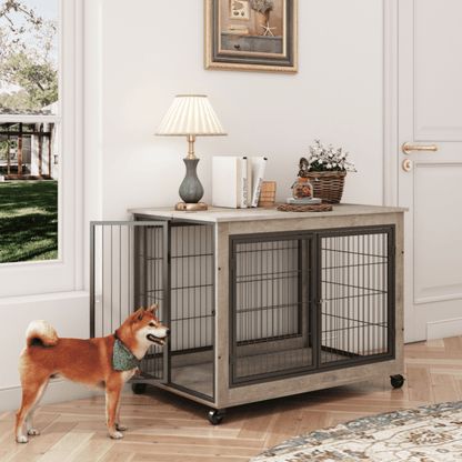 Stylish Dog Crate Side Table on Wheels | Purrfect Pet Haven