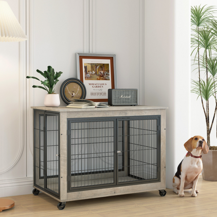 Stylish Dog Crate Side Table on Wheels