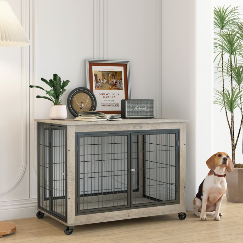 Stylish Dog Crate Side Table on Wheels | Purrfect Pet Haven