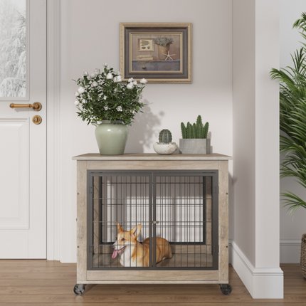 Stylish Dog Crate Side Table on Wheels