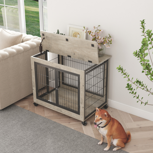 Stylish Dog Crate Side Table on Wheels