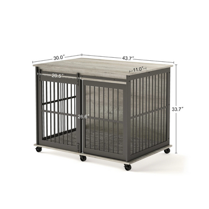 Grey Furniture Dog Crate with Sliding Iron Door and Comfort Mat