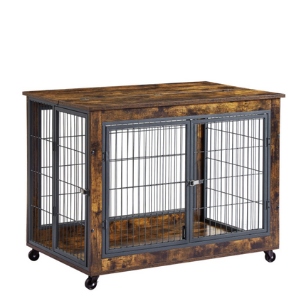 Double Door Rustic Brown Dog Cage Crate