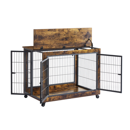 Double Door Rustic Brown Dog Cage Crate