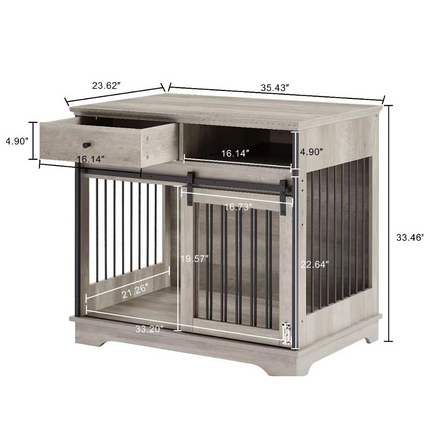 Grey Sliding Door Dog Crate with Convenient Drawers