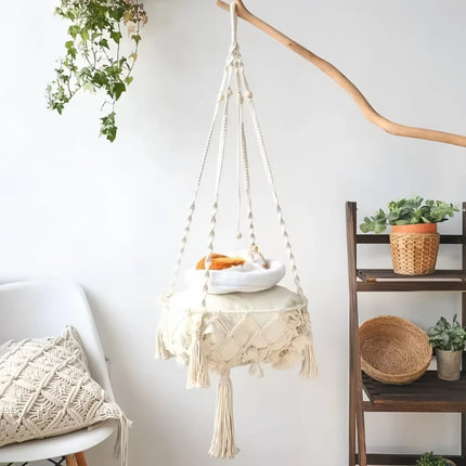 Hand Woven Cotton Cat Hammock Luxurious Hanging Basket for Indoor Kitties