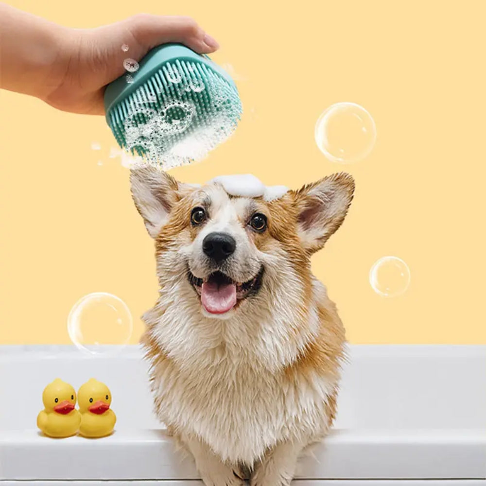 Dog Bathing Brush Pet Massage Brush Shampoo Dispenser Soft Silicone Brush | Purrfect Pet Haven