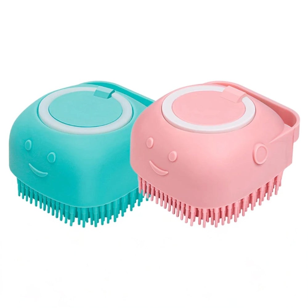 Dog Bathing Brush Pet Massage Brush Shampoo Dispenser Soft Silicone Brush | Purrfect Pet Haven