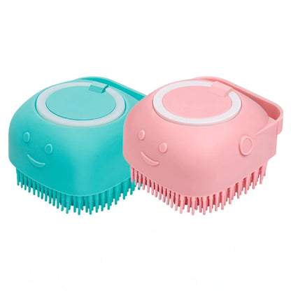 Dog Bathing Brush Pet Massage Brush Shampoo Dispenser Soft Silicone Brush | Purrfect Pet Haven