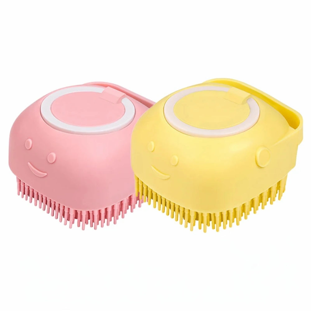 Dog Bathing Brush Pet Massage Brush Shampoo Dispenser Soft Silicone Brush | Purrfect Pet Haven