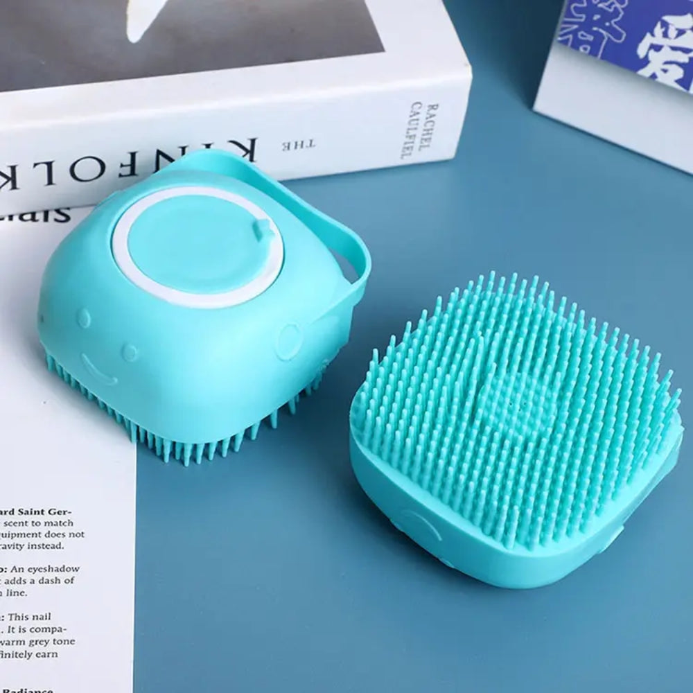 Dog Bathing Brush Pet Massage Brush Shampoo Dispenser Soft Silicone Brush | Purrfect Pet Haven